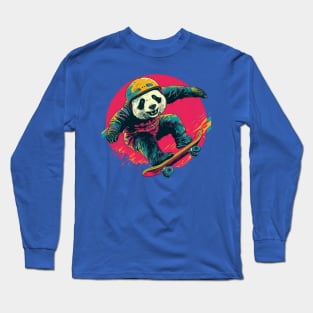 Street art panda in helmet riding a skateboard Long Sleeve T-Shirt